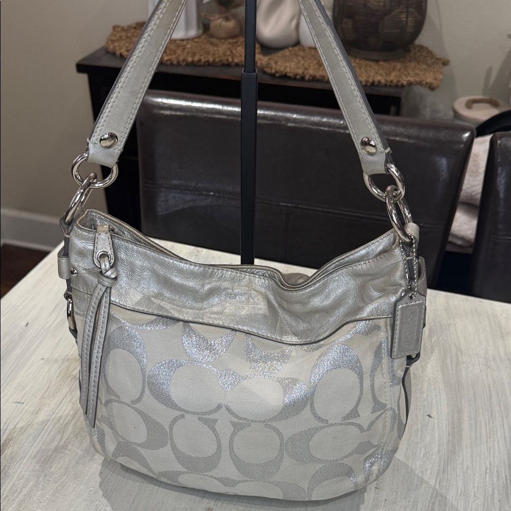 Coach Metallic Silver and Cream Shoulder Hobo Bag - Picture 2 of 16